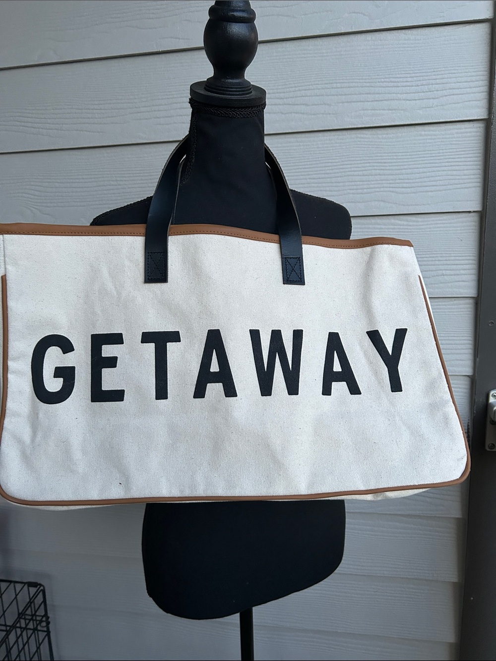 Santa Barbara Design Studios cream  Canvas Getaway Tote Bag with Brown Trim